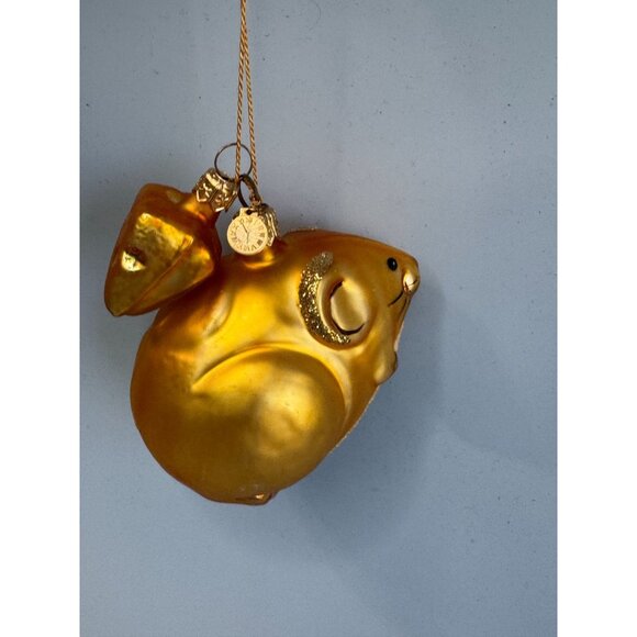 Dept 56 Blown Glass Mouse & Cheese Ornament Gold 3 1/4" Long Holiday Decor Colle - Picture 1 of 6